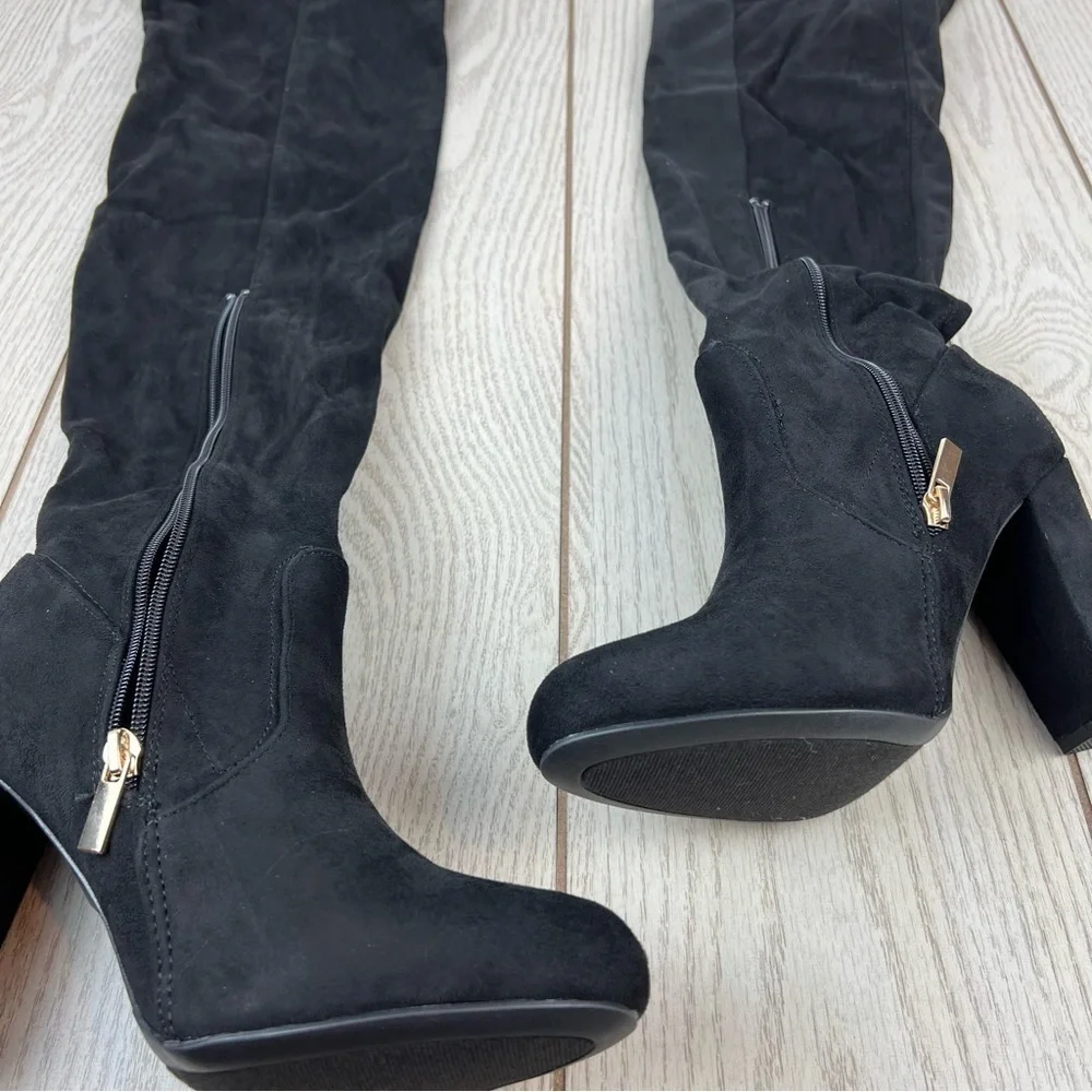 Journey Collection Women's Maya Over the Knee Tie Top Boots 10 Black $130